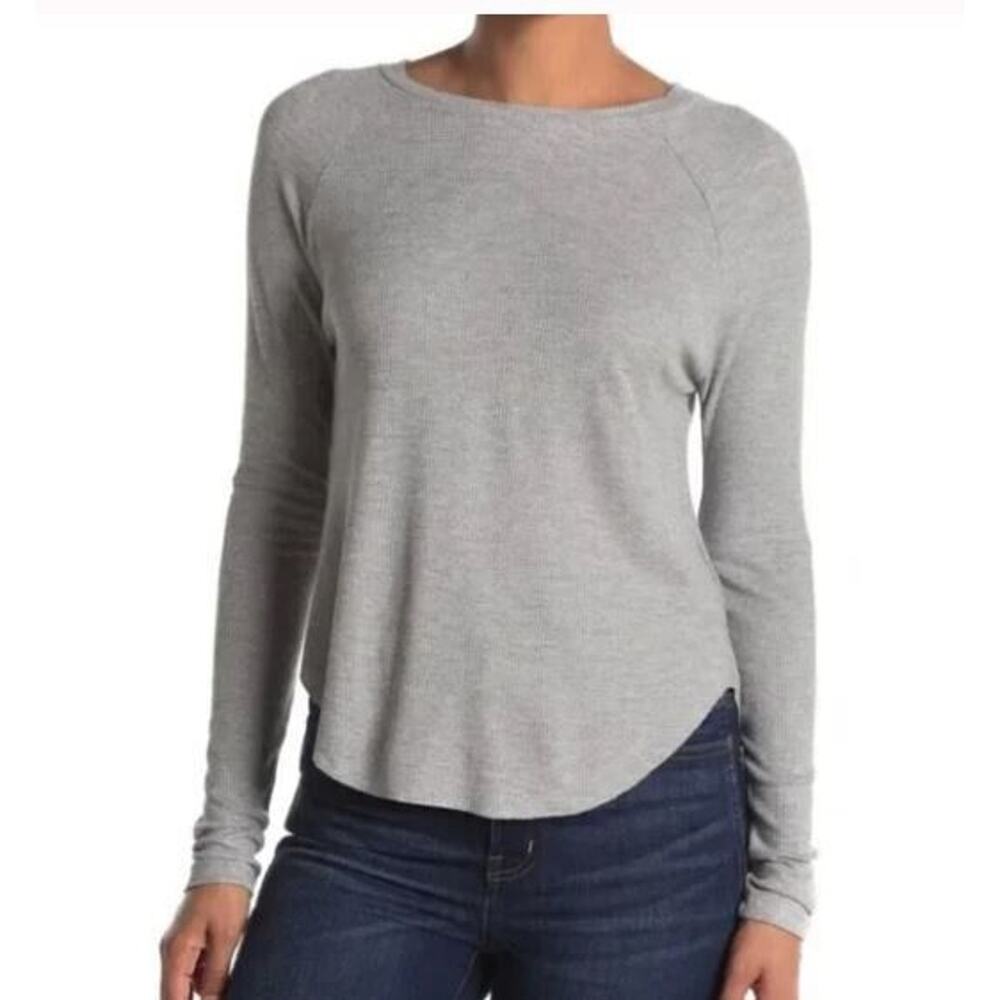 Abound Women's Long Raglan Sleeve Waffle Knit Raw Hem Tee Grey Porpoise XS $45
